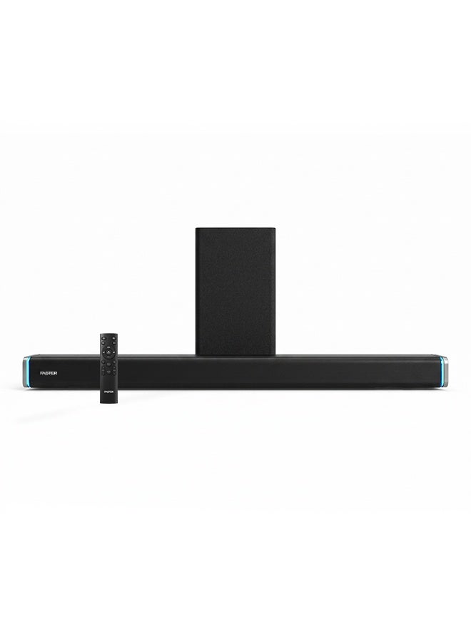 Faster T3000 2.1 CH Home Theater Soundbar Speakers - Wired Subwoofer & Wireless Soundbar Portable Speaker with RGB - 160W Powerful Audio Output - Deep and Thrilling Bass, Digital Embedded - Supporting Bluetooth 5.0, HDMI, AUX, USB, TV ARC, PC - Image 1