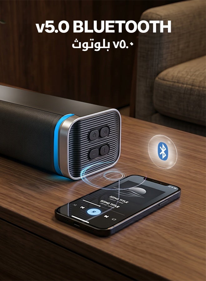 Faster T3000 2.1 CH Home Theater Soundbar Speakers - Wired Subwoofer & Wireless Soundbar Portable Speaker with RGB - 160W Powerful Audio Output - Deep and Thrilling Bass, Digital Embedded - Supporting Bluetooth 5.0, HDMI, AUX, USB, TV ARC, PC - Image 4