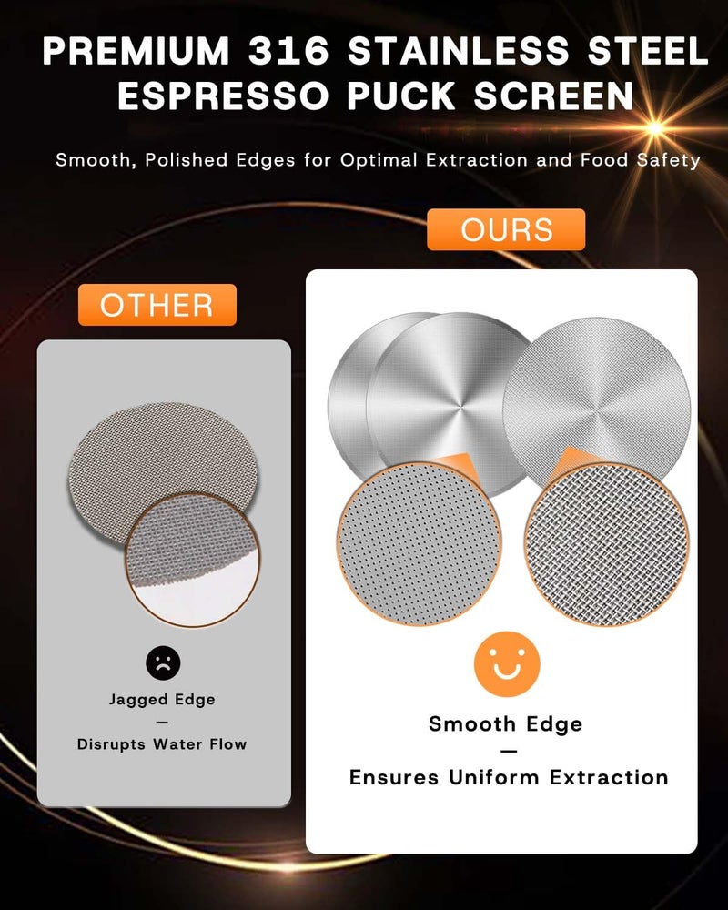 YLAOSIOA 3 Pack 53.3mm Espresso Puck Screen Set â€“ 1.7mm Thick 150Î¼m & 0.2mm Ultra-Thin with Cleaning Blind Disk, Compatible with 54mm Espresso Portafilters (Breville Bambino, Breville Barista), Signature Set - Image 3