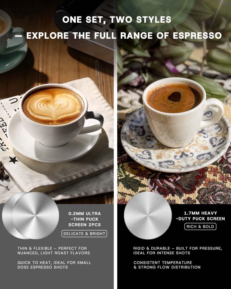 YLAOSIOA 3 Pack 53.3mm Espresso Puck Screen Set â€“ 1.7mm Thick 150Î¼m & 0.2mm Ultra-Thin with Cleaning Blind Disk, Compatible with 54mm Espresso Portafilters (Breville Bambino, Breville Barista), Signature Set - Image 4