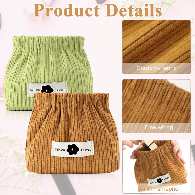 May Create MAYCREATE® 2 Pcs Small Pouches for Women Girls, Travel Mini Makeup Pouch, Corduroy Coin Pouch, Squeeze-Open Lipstick Jewelry Storage Bag Hair Accessories Organizer - Coffee & Green - Image 3