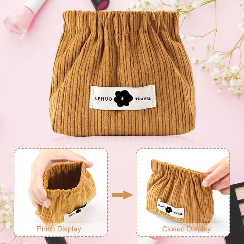May Create MAYCREATE® 2 Pcs Small Pouches for Women Girls, Travel Mini Makeup Pouch, Corduroy Coin Pouch, Squeeze-Open Lipstick Jewelry Storage Bag Hair Accessories Organizer - Coffee & Green - Image 4