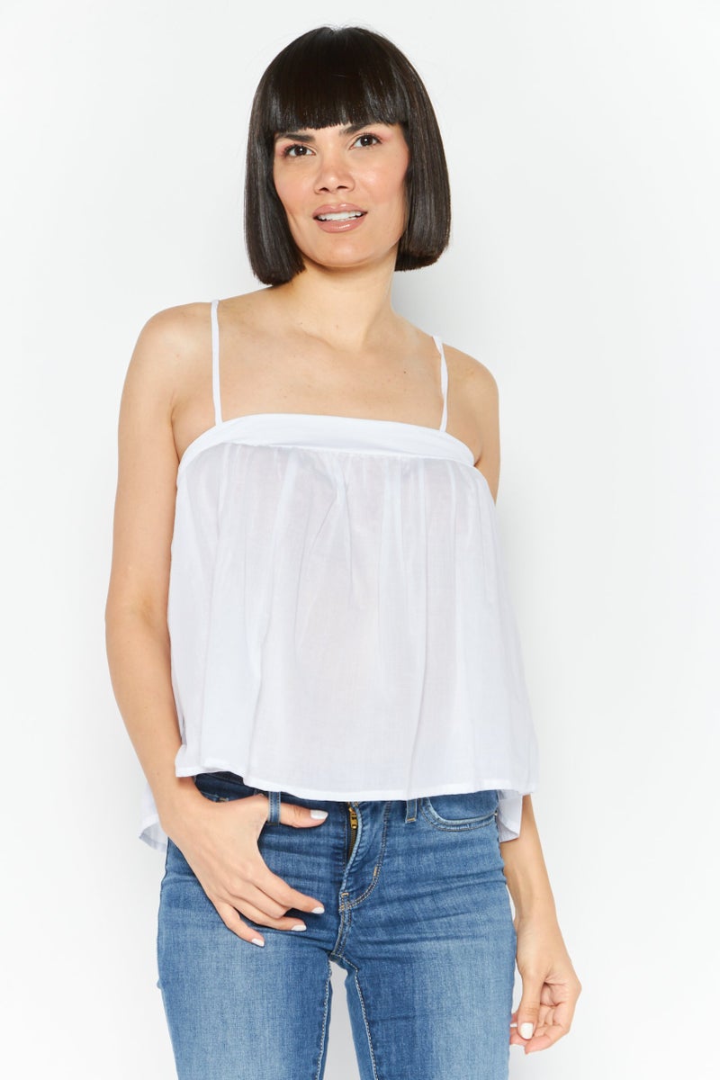 Levi's بلوزة نسائية بياقة دائرية وأكمام طويلة بتصميم محكم، بيضاء - Image 1