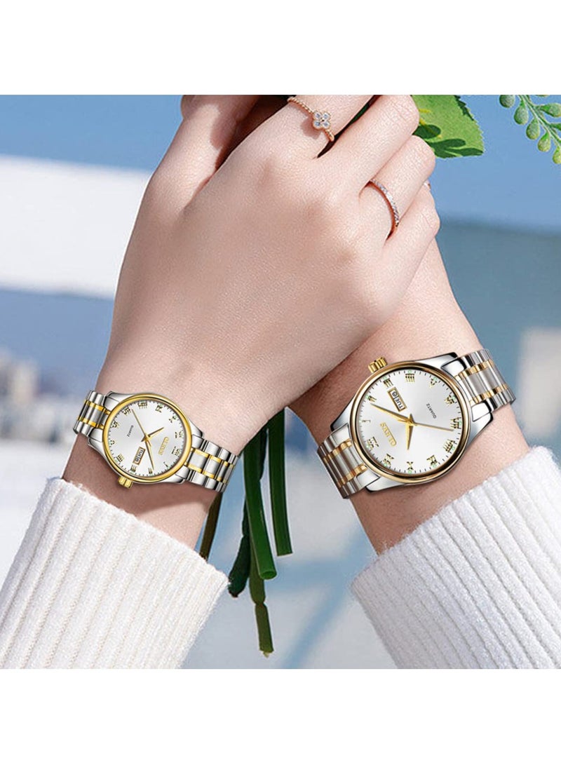 أوليفز ساعات  له ولها زوجين من رجال الأعمال والنساء زوجين مجموعة ساعات مطابقة رومانسية كوارتز الفولاذ المقاوم للصدأ مقاوم للماء التاريخ - Image 3