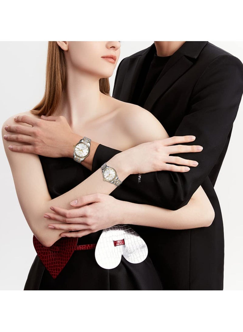 أوليفز ساعات  له ولها زوجين من رجال الأعمال والنساء زوجين مجموعة ساعات مطابقة رومانسية كوارتز الفولاذ المقاوم للصدأ مقاوم للماء التاريخ - Image 5