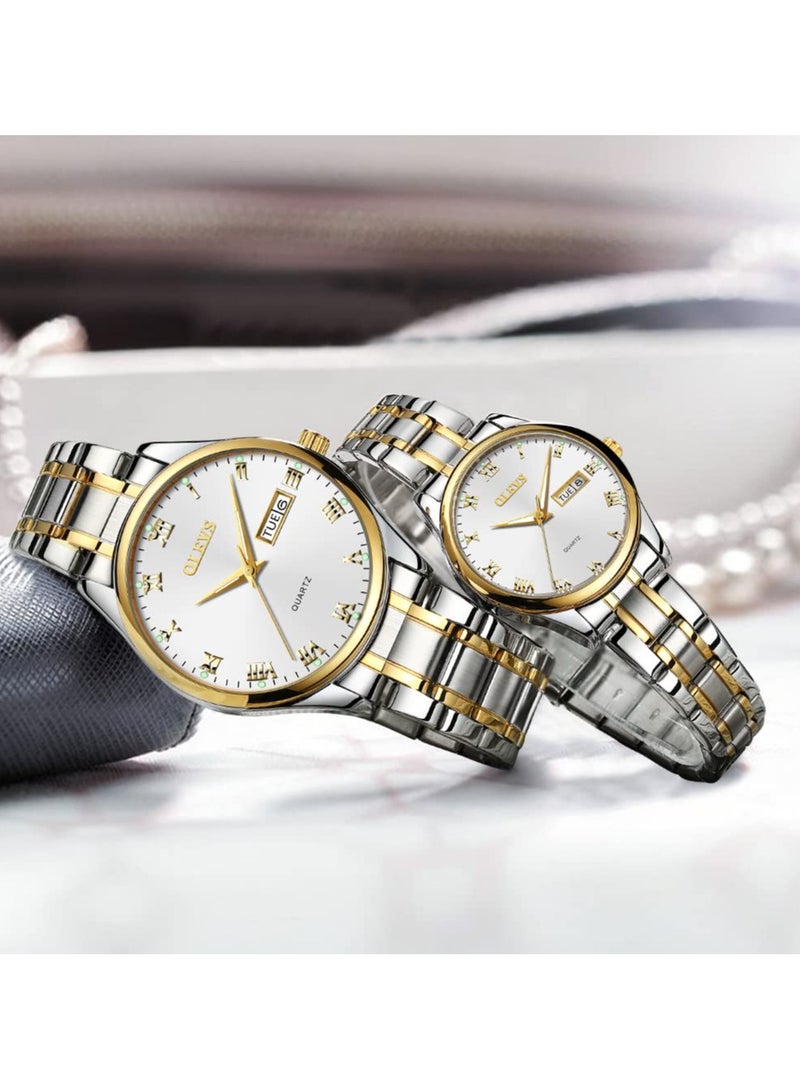 أوليفز ساعات  له ولها زوجين من رجال الأعمال والنساء زوجين مجموعة ساعات مطابقة رومانسية كوارتز الفولاذ المقاوم للصدأ مقاوم للماء التاريخ - Image 2