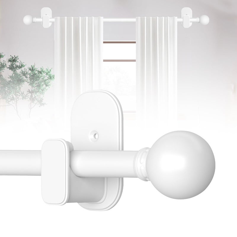 TKZTKZ Curtain Rods No Drilling for Windows 18 to 28 Inch:No Drill Small White Curtain Rod with Adhesive Brackets for Bedroom,5/8" Apartment Renter Friendly Adjustable Drapery Rods Easy Install - Image 1