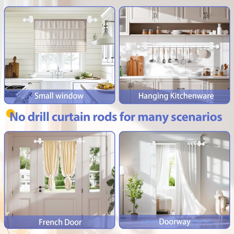 TKZTKZ Curtain Rods No Drilling for Windows 18 to 28 Inch:No Drill Small White Curtain Rod with Adhesive Brackets for Bedroom,5/8" Apartment Renter Friendly Adjustable Drapery Rods Easy Install - Image 4