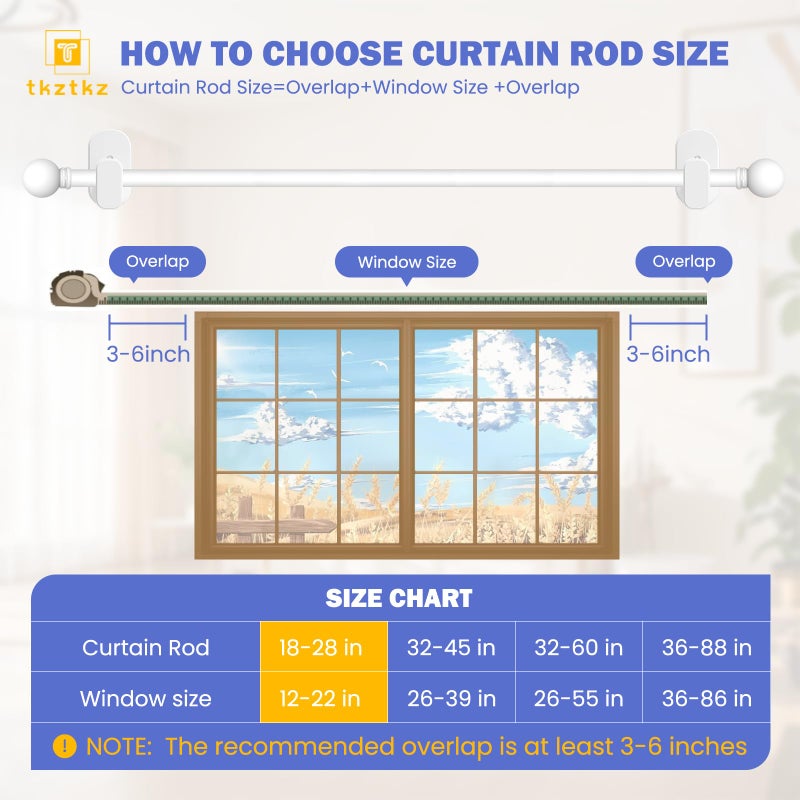 TKZTKZ Curtain Rods No Drilling for Windows 18 to 28 Inch:No Drill Small White Curtain Rod with Adhesive Brackets for Bedroom,5/8" Apartment Renter Friendly Adjustable Drapery Rods Easy Install - Image 5