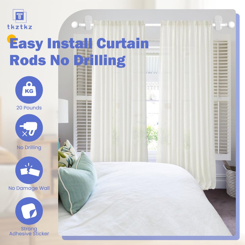 TKZTKZ Curtain Rods No Drilling for Windows 18 to 28 Inch:No Drill Small White Curtain Rod with Adhesive Brackets for Bedroom,5/8" Apartment Renter Friendly Adjustable Drapery Rods Easy Install - Image 2
