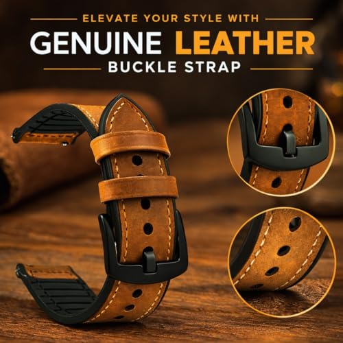 ADAMO 22MM Leather Silicone Straps Compatible With Samsang Galaxy Watch 3 45MM, Quick Release Watch Band For Fosil Gen 6/One-Plus (46MM)/ Colorfit All 22MM Wristwatch And Smartwatches P33BLI02, Tan - Image 3