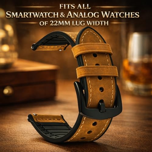 ADAMO 22MM Leather Silicone Straps Compatible With Samsang Galaxy Watch 3 45MM, Quick Release Watch Band For Fosil Gen 6/One-Plus (46MM)/ Colorfit All 22MM Wristwatch And Smartwatches P33BLI02, Tan - Image 2