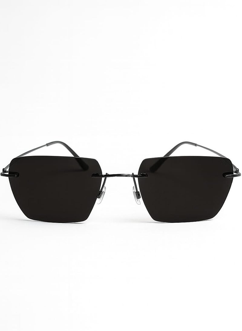 RETRO Ultra-Light Rimless Geometric Sunglasses for Women & Men | Black Tinted Lens | Metal Temple | Modern Fashion Eyewear - Image 2