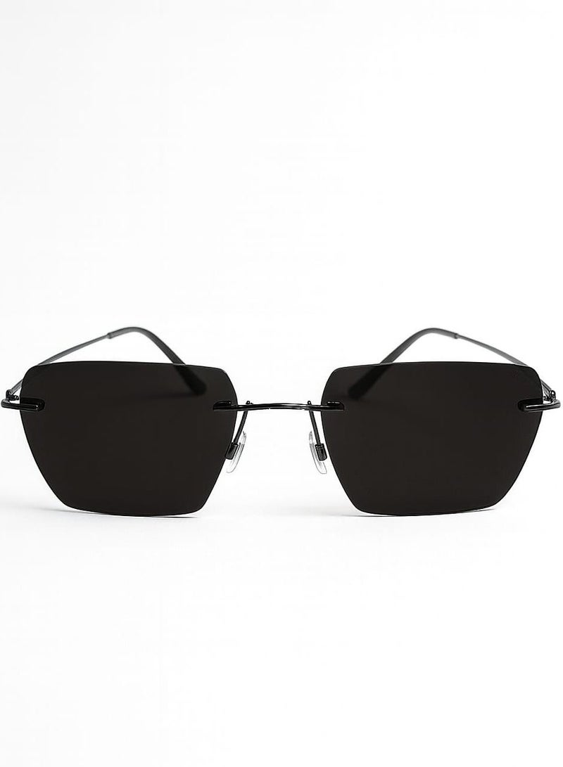 RETRO Ultra-Light Rimless Geometric Sunglasses for Women & Men | Black Tinted Lens | Metal Temple | Modern Fashion Eyewear - Image 3