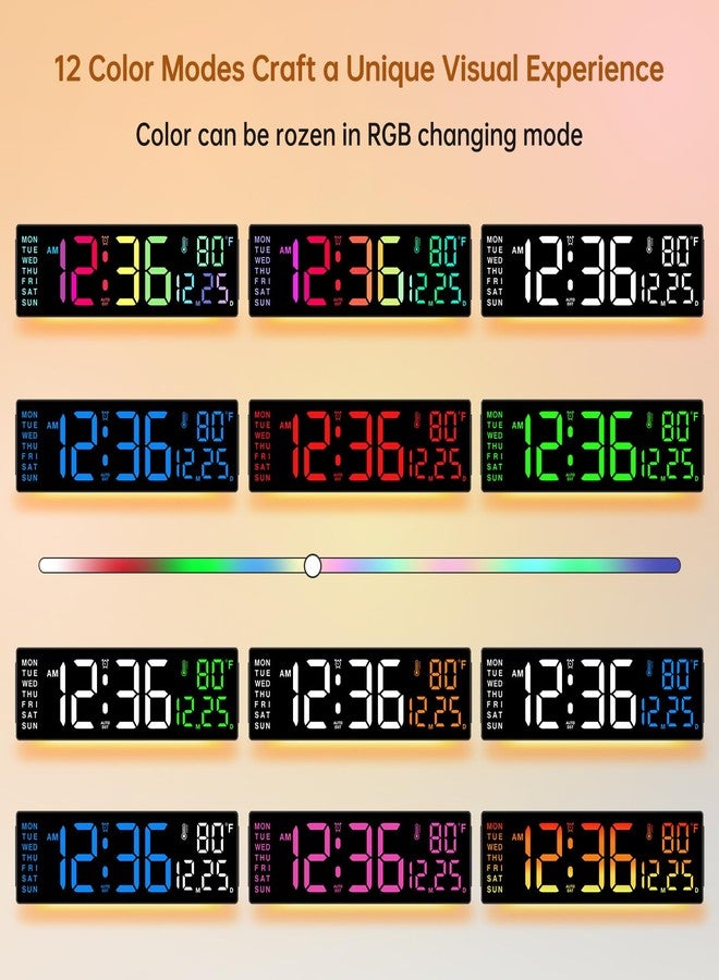 سو بيست ساعة حائط رقمية كبيرة من سوبست مقاس 14.2 بوصة مزودة بتقنية بلوتوث، ومزامنة تلقائية للوقت والتاريخ واليوم، وشاشة LED كبيرة، و12 لونًا، ومؤقت عد تنازلي، ومقياس حرارة، مناسبة للفصول الدراسية، وغرف المعيشة، والصالات الرياضية، والمنازل. - Image 3