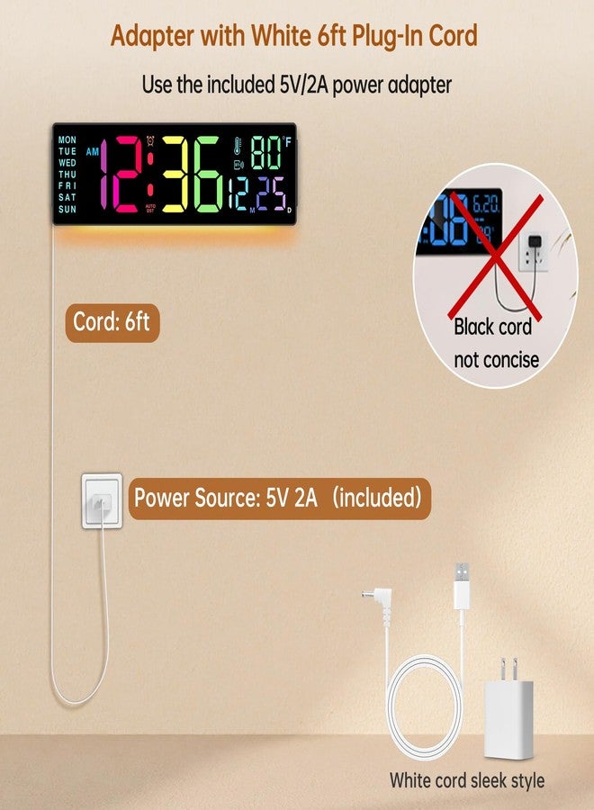 سو بيست ساعة حائط رقمية كبيرة من سوبست مقاس 14.2 بوصة مزودة بتقنية بلوتوث، ومزامنة تلقائية للوقت والتاريخ واليوم، وشاشة LED كبيرة، و12 لونًا، ومؤقت عد تنازلي، ومقياس حرارة، مناسبة للفصول الدراسية، وغرف المعيشة، والصالات الرياضية، والمنازل. - Image 4