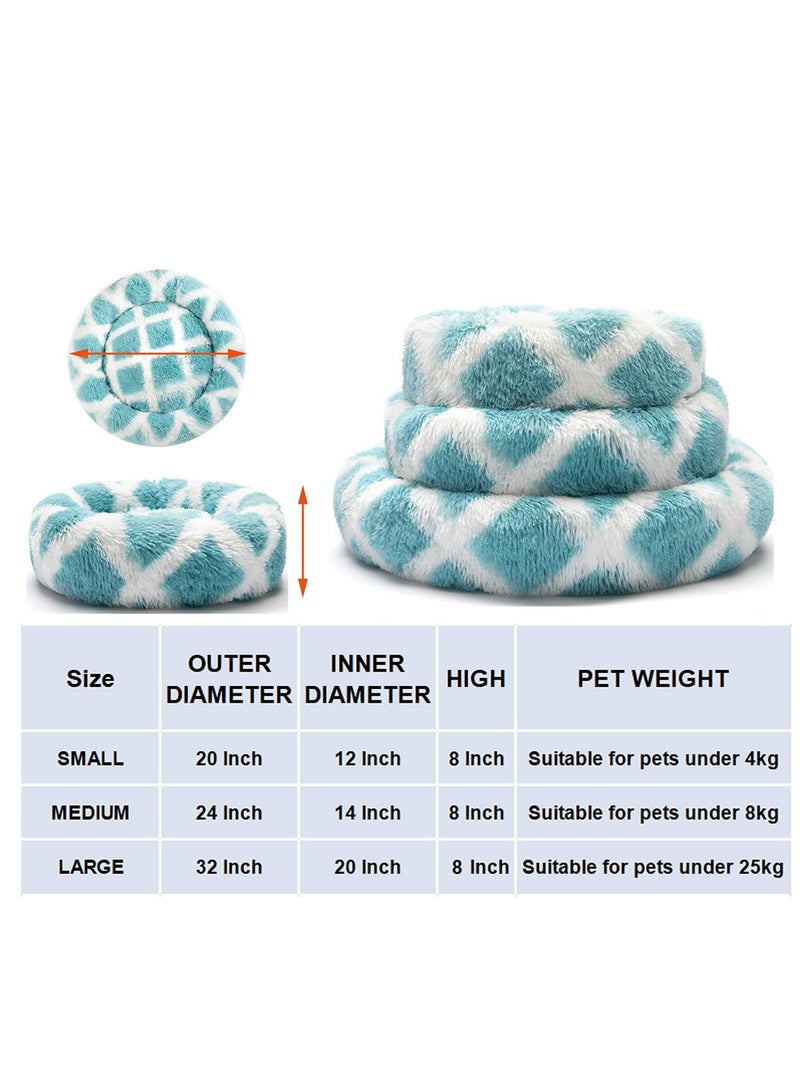 Excefore Round Calming Dog Bed for Medium Dogs Donut Cat Beds Washable Soft Fluffy Warming Pet Sleep Non Slip Bottom 24inch Blue White Grid - Image 5