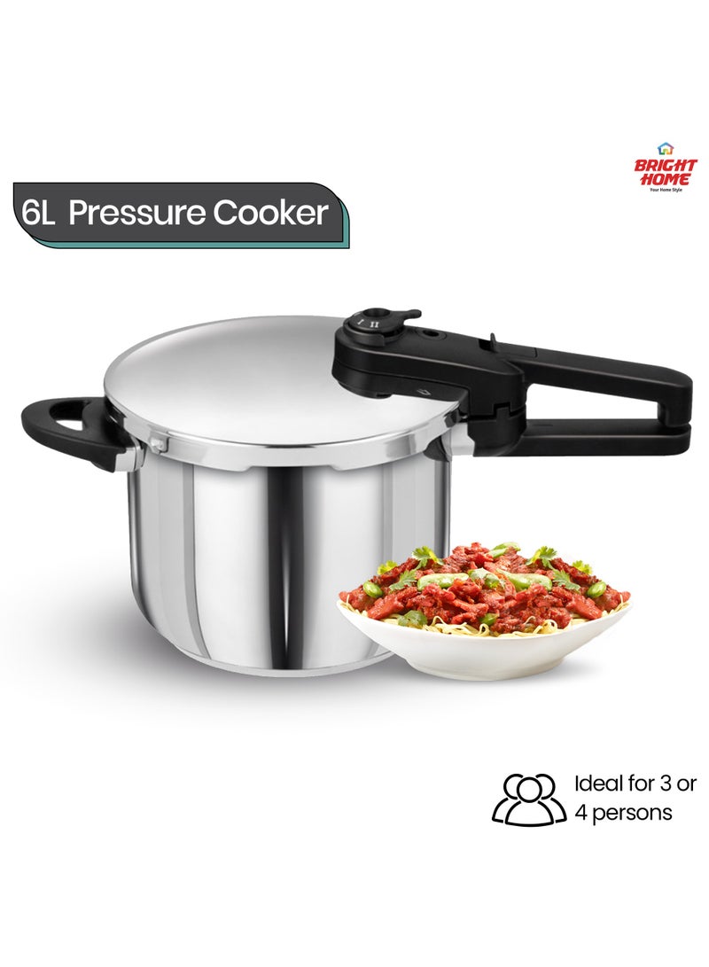 Bright Home 6cm 6 Ltr Pressure Cooker, Stainless Steel Pressure Cooker With Lid User Friendly Handles For Home Kitchen silver - Image 2