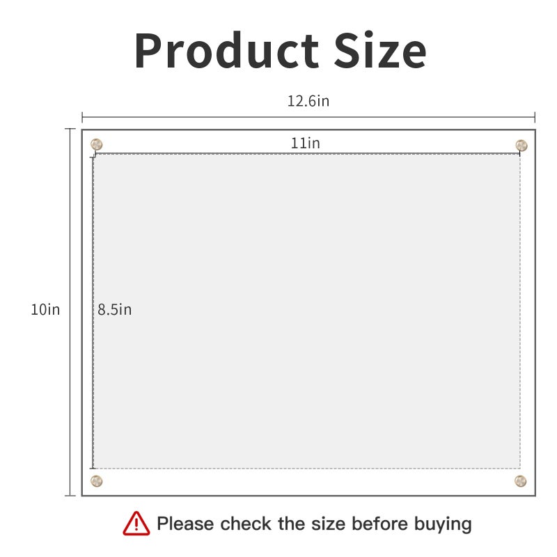 Kalami 8.5x11 Acrylic Wall Mount Picture Frame Self Adhesive, No Drill Floating Frameless Clear Photo Frame for Artwork Diploma Certificate or A4 Letter Size Document Display-Full Frame is 10x13 - Image 2