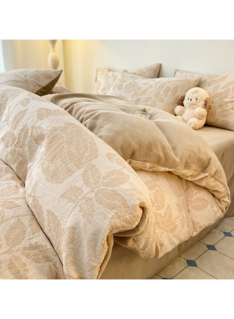 Fitted Sheet Style — ﻿ Carved Velvet Cloth Embroidered Wide Edge Milk Velvet Four Piece Bedding Set  - Image 1