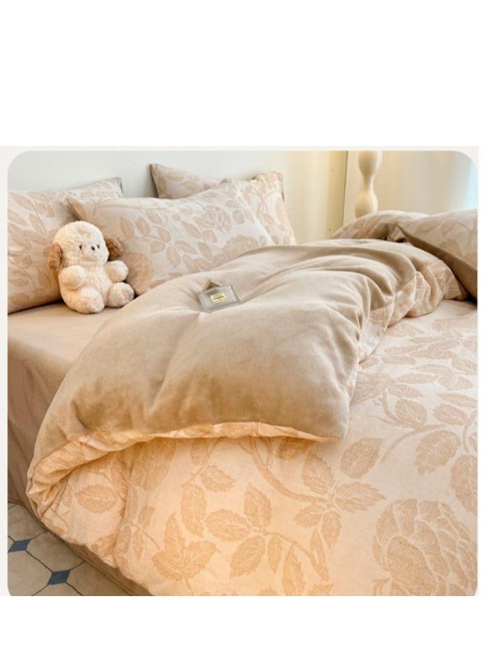 Fitted Sheet Style — ﻿ Carved Velvet Cloth Embroidered Wide Edge Milk Velvet Four Piece Bedding Set  - Image 3
