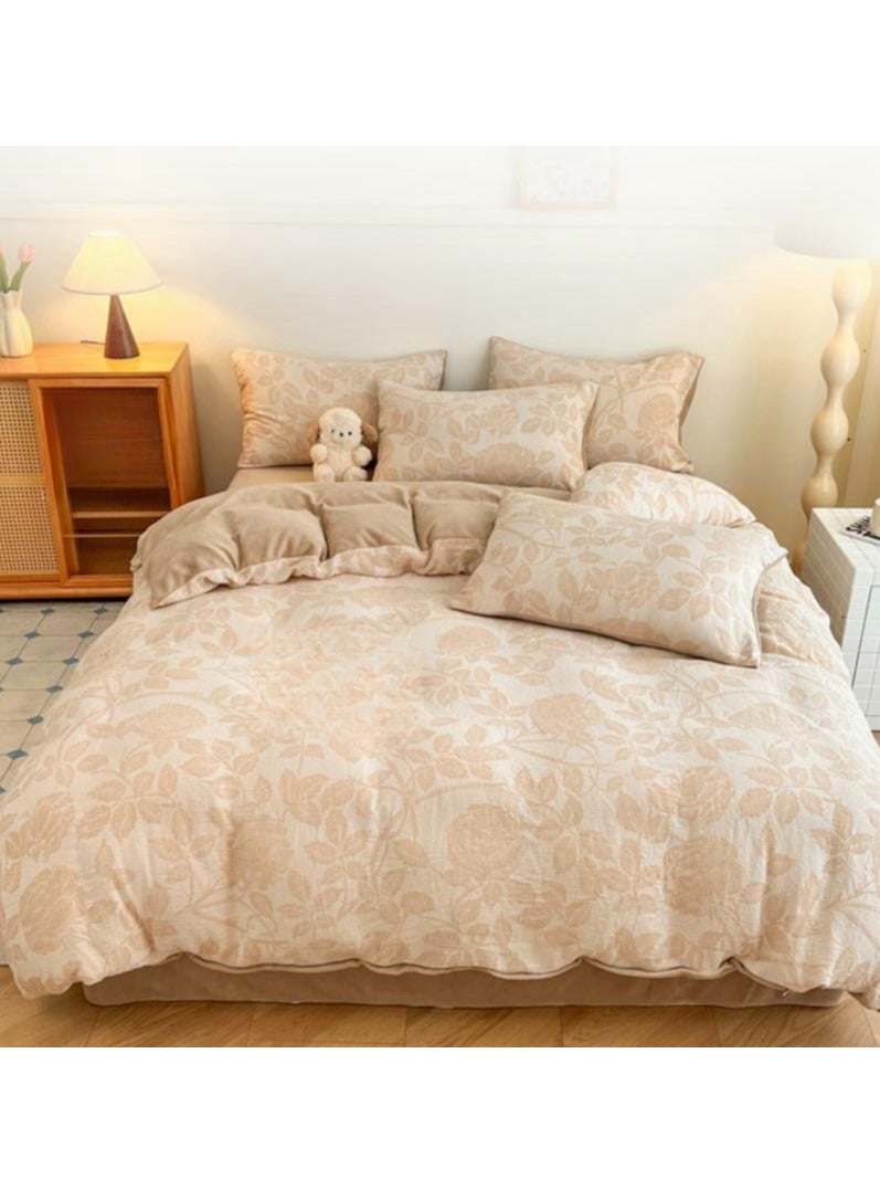 Fitted Sheet Style — ﻿ Carved Velvet Cloth Embroidered Wide Edge Milk Velvet Four Piece Bedding Set  - Image 2