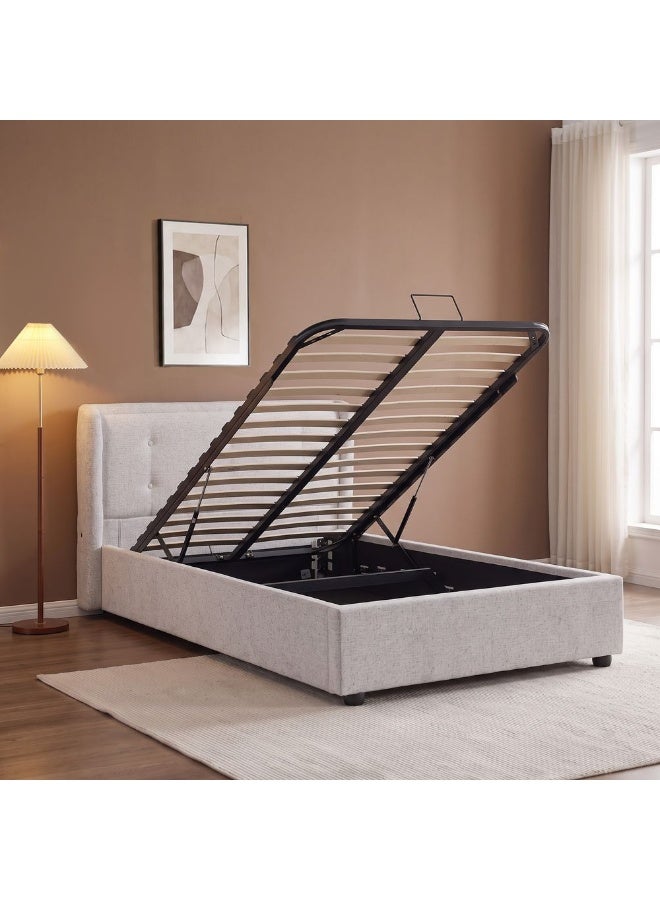 DANUBE HOME Maxillux Tuft 120X200 Upholstered Kids Bed With Hydraulic Storage + USB | Modern Design Single Bed Frame Furniture | Comfortable Bed (Mattress Not Included) L225xW147xH100cm - Grey - Image 3