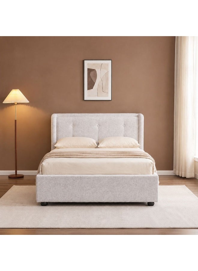 DANUBE HOME Maxillux Tuft 120X200 Upholstered Kids Bed With Hydraulic Storage + USB | Modern Design Single Bed Frame Furniture | Comfortable Bed (Mattress Not Included) L225xW147xH100cm - Grey - Image 2