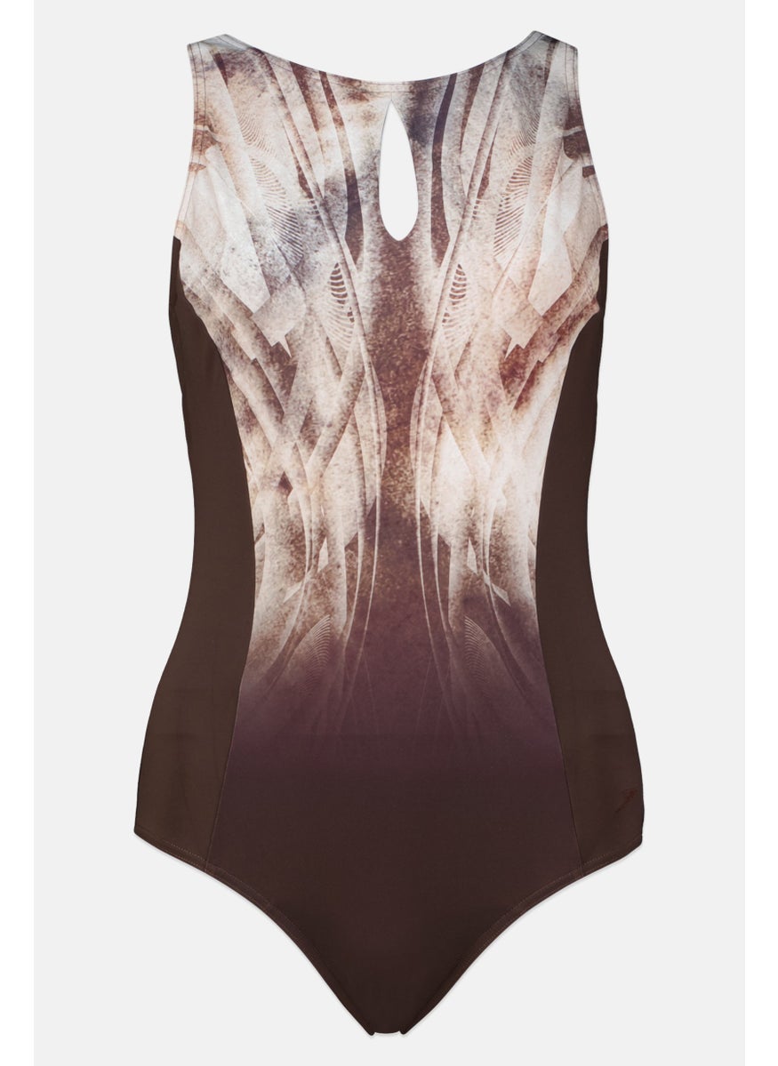 speedo Women One Piece Graphic Print Swimsuit, Brown  - Image 1