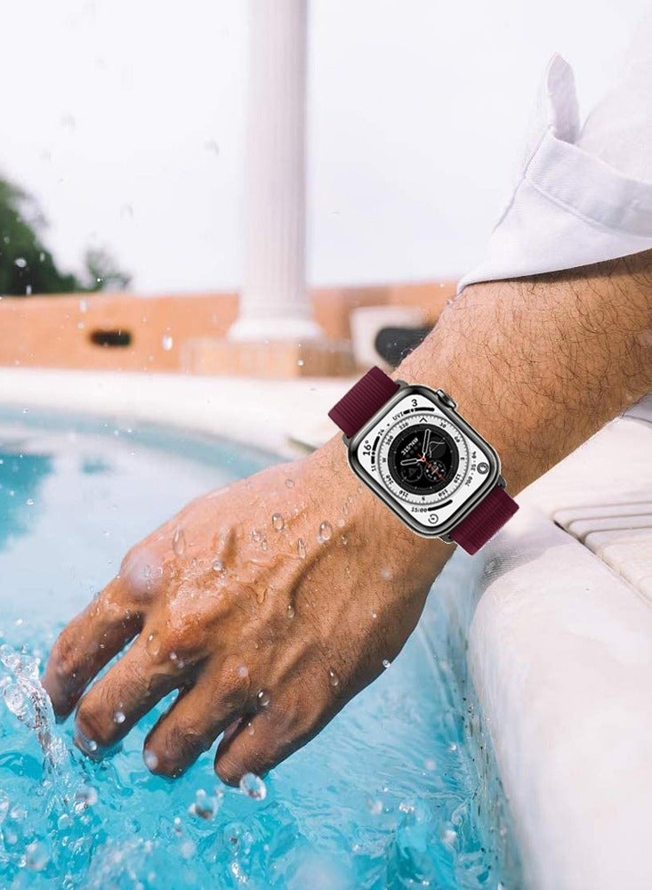 Nylon Sport Loop Band Compatible for Apple Watch 42mm (Series 10) 38mm 40mm 41mm Maroon - Image 3