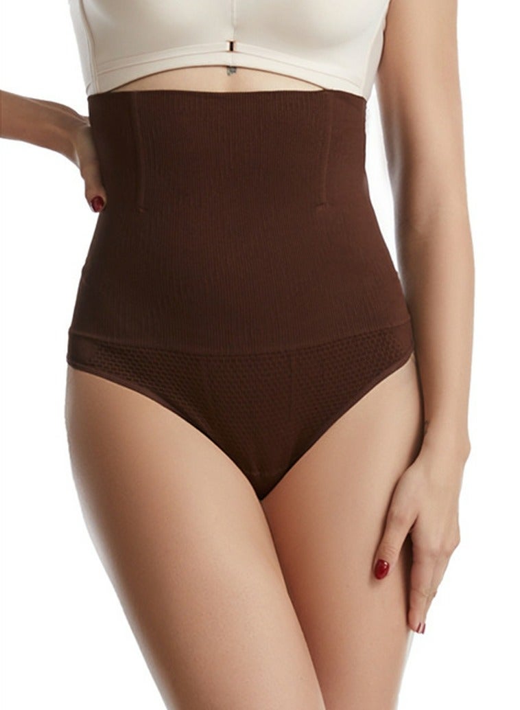 إسكدنيا High Waisted Body Shaper Tummy Control Thong Shapewear for Women Breathable Underwear Briefs Brown