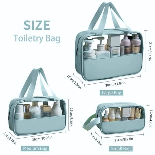 HOOPOES Polyester Travel Toiletry Pouch for Women & Men, Portable Cosmetic Organizer Bag for Full-Sized Shampoo, Brushes Set, Toys, Stationery, Bathroom & Makeup Accessories (Blue, 3 pcs Set) - Image 3