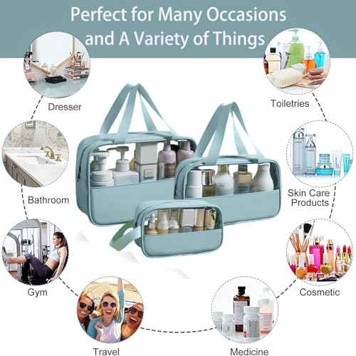 HOOPOES Polyester Travel Toiletry Pouch for Women & Men, Portable Cosmetic Organizer Bag for Full-Sized Shampoo, Brushes Set, Toys, Stationery, Bathroom & Makeup Accessories (Blue, 3 pcs Set) - Image 4