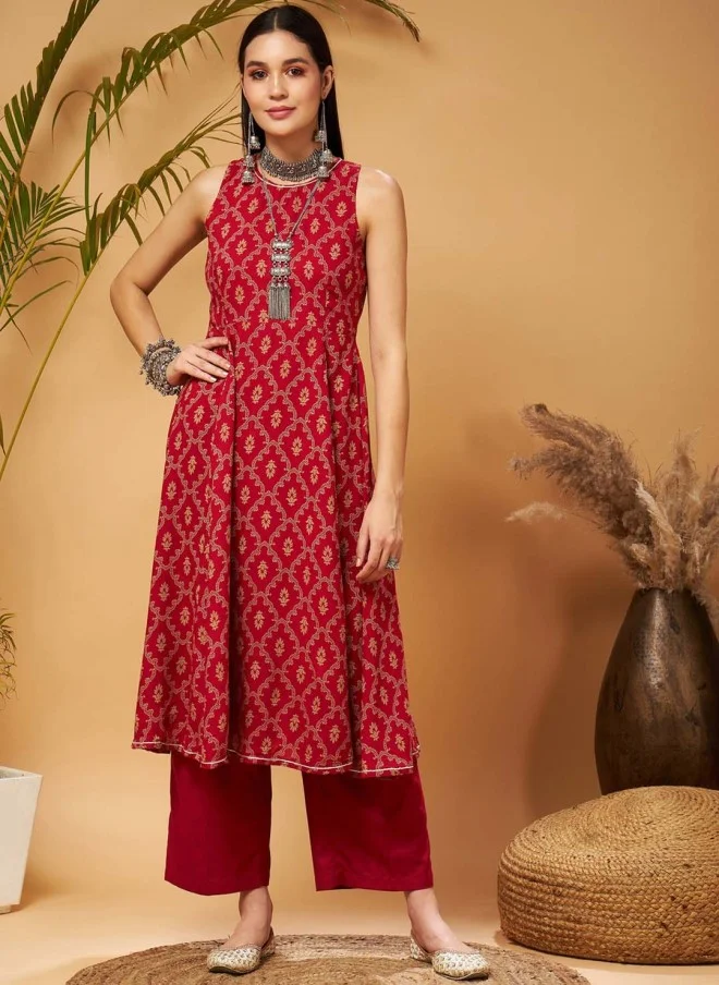SASSAFRAS Maroon A-Line Kurta for Women