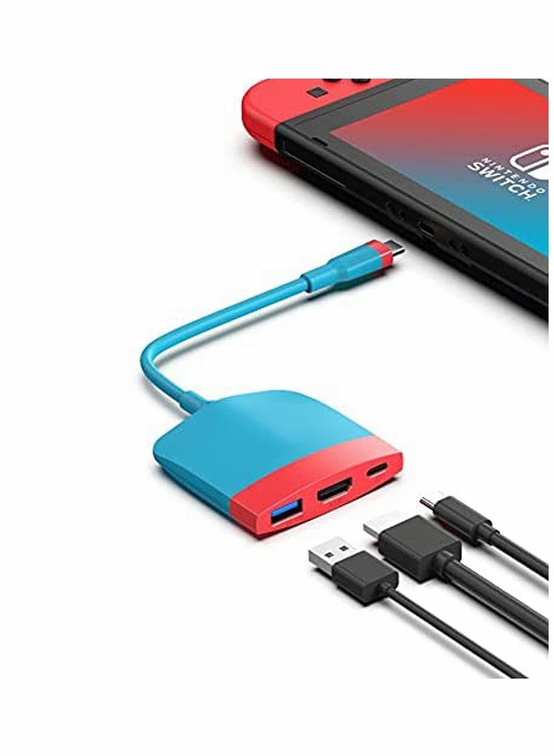 KASTWAVE Video Converter, for Nintendo Switch OLED, Portable TV Dock Charging Docking Station with HDMI and USB 3.0 Port Replacement Base Dock Set Type C to HDMI TV Adapter, for MacBook Pro Air (Red Blue) - Image 1