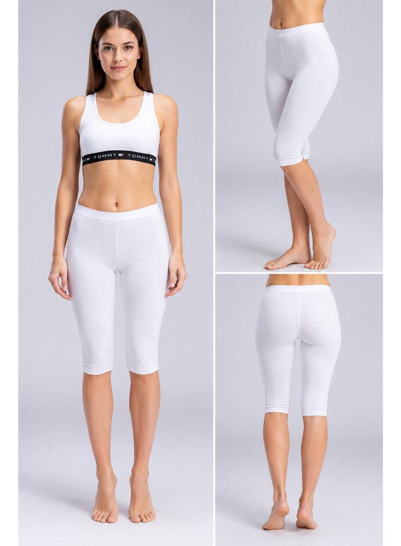 White Women's Stretch Lycra Bermuda Shorts – Comfortable & Flexible for Sports or Layering - Image 1