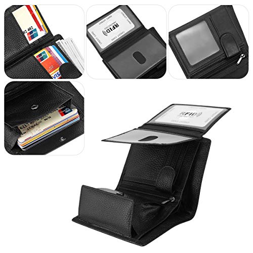 HAWEE Trifold Billfold RFID Blocking Cowhide Leather Wallet for Men 10 Card Slots 2 ID Windows with Coin Pocket, Black Lichi Grain - Image 3