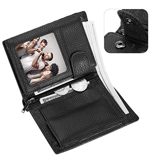 HAWEE Trifold Billfold RFID Blocking Cowhide Leather Wallet for Men 10 Card Slots 2 ID Windows with Coin Pocket, Black Lichi Grain - Image 4