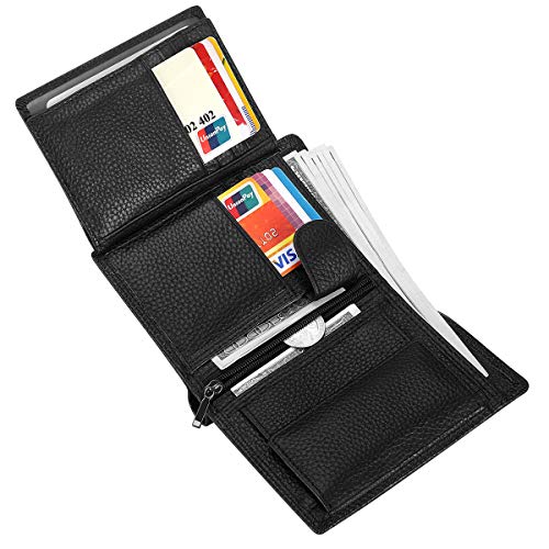 HAWEE Trifold Billfold RFID Blocking Cowhide Leather Wallet for Men 10 Card Slots 2 ID Windows with Coin Pocket, Black Lichi Grain - Image 5
