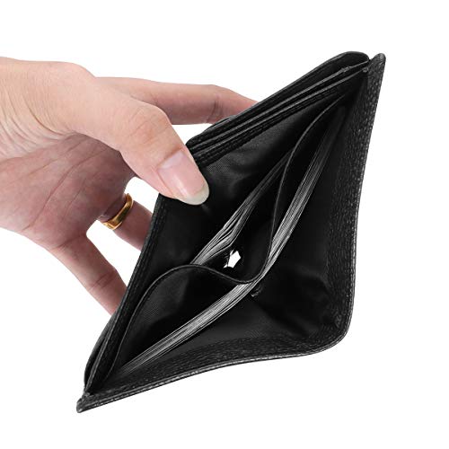 HAWEE Trifold Billfold RFID Blocking Cowhide Leather Wallet for Men 10 Card Slots 2 ID Windows with Coin Pocket, Black Lichi Grain - Image 2