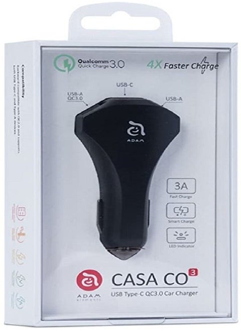 Adam Elements CO3 3 in One 4X super fast Car Charger , USB Type-C and Dual USB