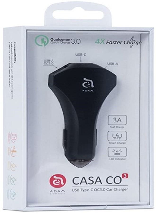 ADAM ELEMENTS Adam Elements CO3 3 in One 4X super fast Car Charger , USB Type-C and Dual USB  - Image 1