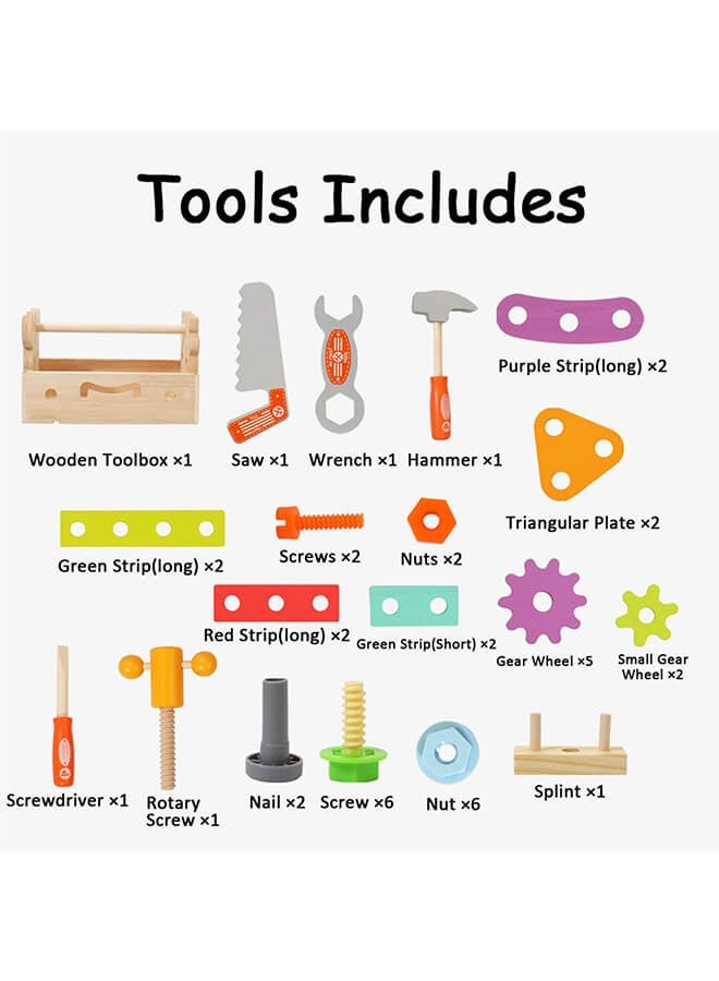 Aurlar Montessori Wooden Tool Set for Kids – Educational Construction Toys with Toolbox, Saws, Hammers, Screws & Puzzles for Toddlers 2+, Ideal Birthday Gift for Boys & Girls - Image 4