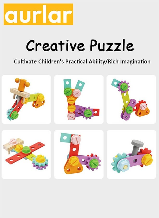 Aurlar Montessori Wooden Tool Set for Kids – Educational Construction Toys with Toolbox, Saws, Hammers, Screws & Puzzles for Toddlers 2+, Ideal Birthday Gift for Boys & Girls - Image 5