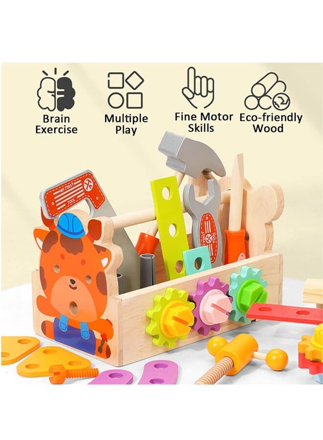 Aurlar Montessori Wooden Tool Set for Kids – Educational Construction Toys with Toolbox, Saws, Hammers, Screws & Puzzles for Toddlers 2+, Ideal Birthday Gift for Boys & Girls - Image 3