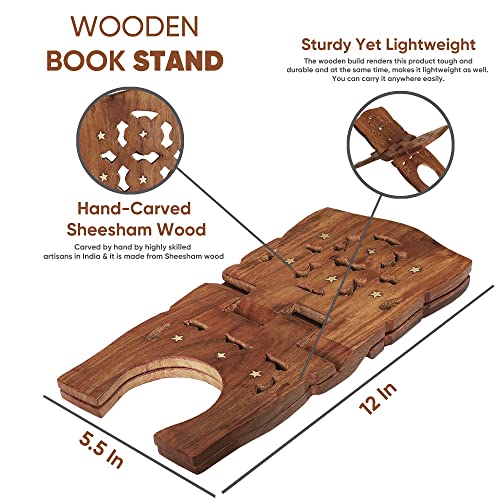 Karigar Creations Premium Wooden Hand Carved Holy Book Stand Foldable Rehal for Quran, Gita, Bible & Other Scriptures Brown Sheesham Wood, 12 x 5.5 Inch - Image 5