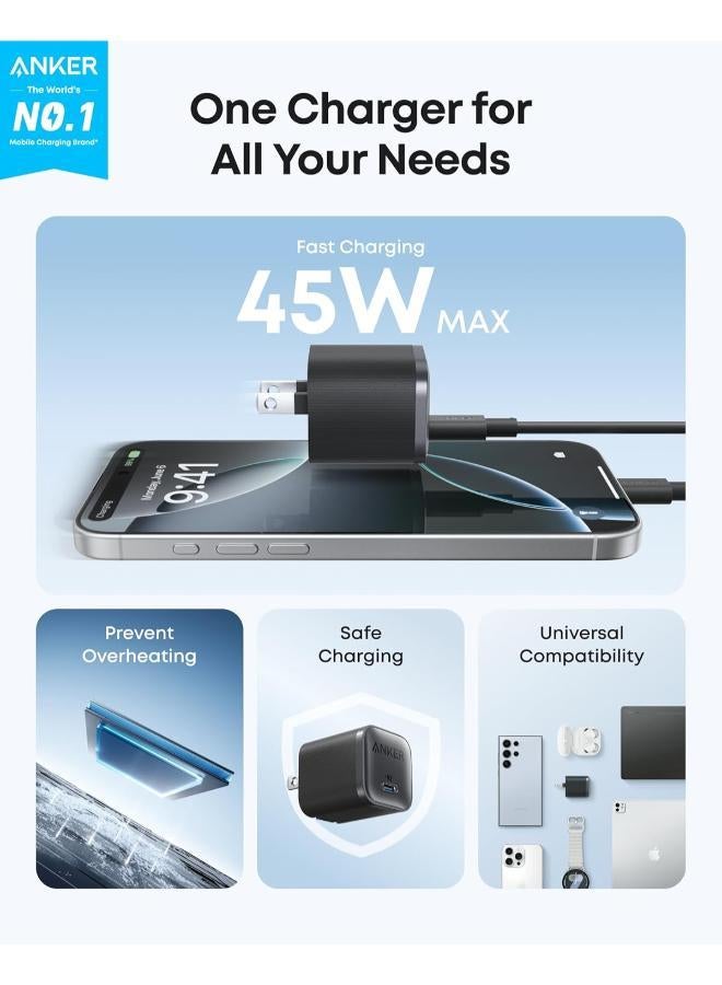Anker Nano 45W Type C Charger Fast Charging, Compact and Foldable Plug USB C Charger Block for Samsung Galaxy S25 Ultra/S24 Series, iPhone 16 Series, MacBook, Pixel 9, iPad - Image 2
