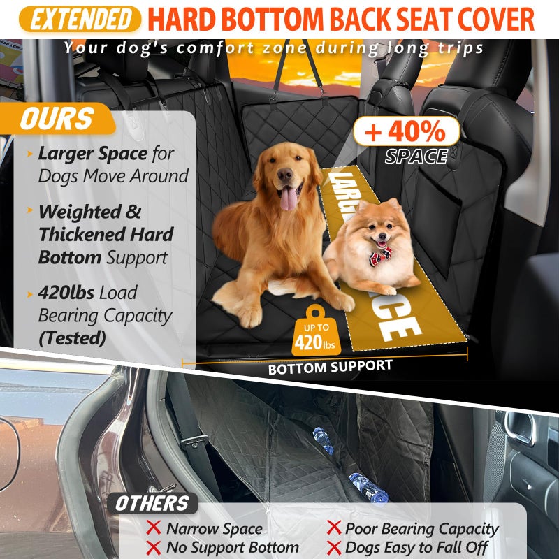 ROUWINNE Back Seat Extender for Dogs-Large Space, Dog Car Seat Cover Hard Bottom Holds 420lbs, Sturdy Backseat Extender for Dogs,Upgraded Waterproof Pet Car Bed Dog Hammock for Car, SUV,Truck, Black - Image 2