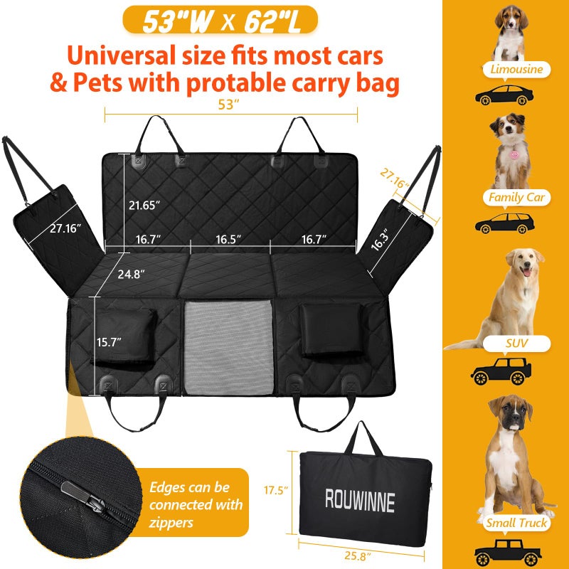 ROUWINNE Back Seat Extender for Dogs-Large Space, Dog Car Seat Cover Hard Bottom Holds 420lbs, Sturdy Backseat Extender for Dogs,Upgraded Waterproof Pet Car Bed Dog Hammock for Car, SUV,Truck, Black - Image 5