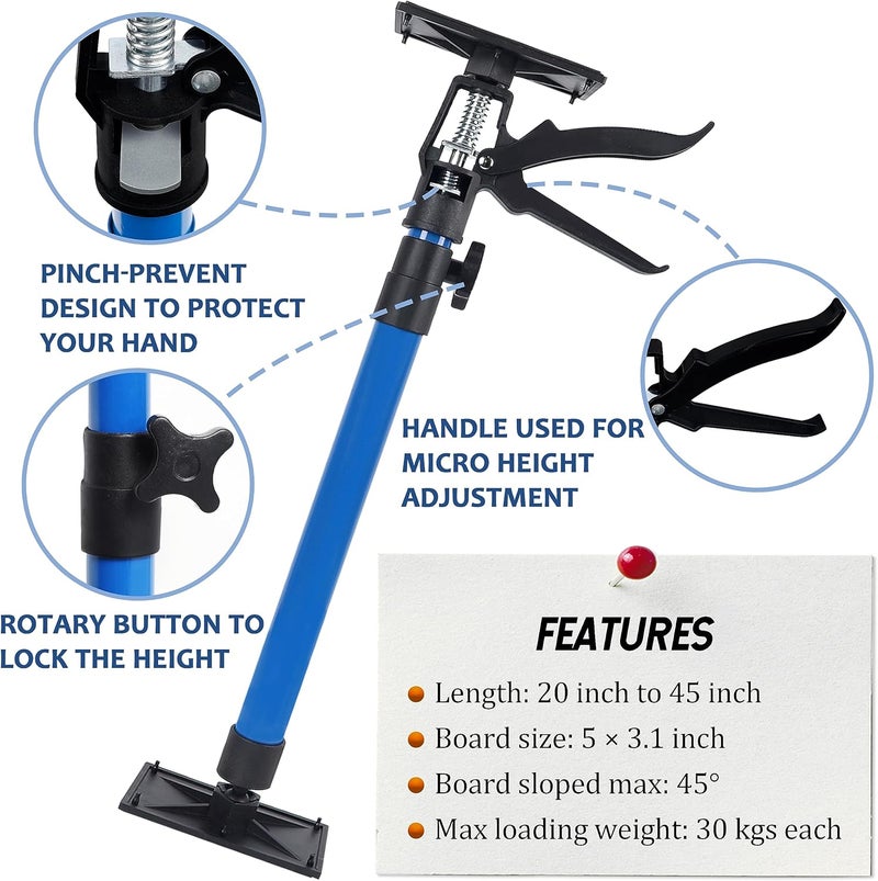 Lifynste Third Hand Tool, Adjustable Support Pole, 3rd Hand Support System, Steel Support Rod for Cabinet Jacks Cargo Bars Drywall Support, Extends from 20 Inch to 45 Inch, 2 Pack, Blue - Image 2